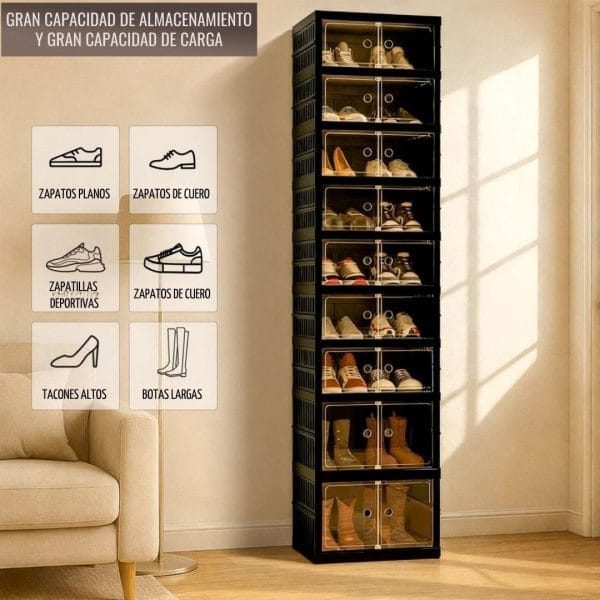 ZAPATERA PLEGABLE DOBLE NEGRA 9 NIVELES